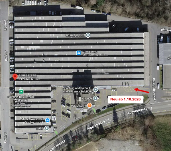 Lageplan des Areals mit dem neuen Gebäude ab 1. Oktober 2026